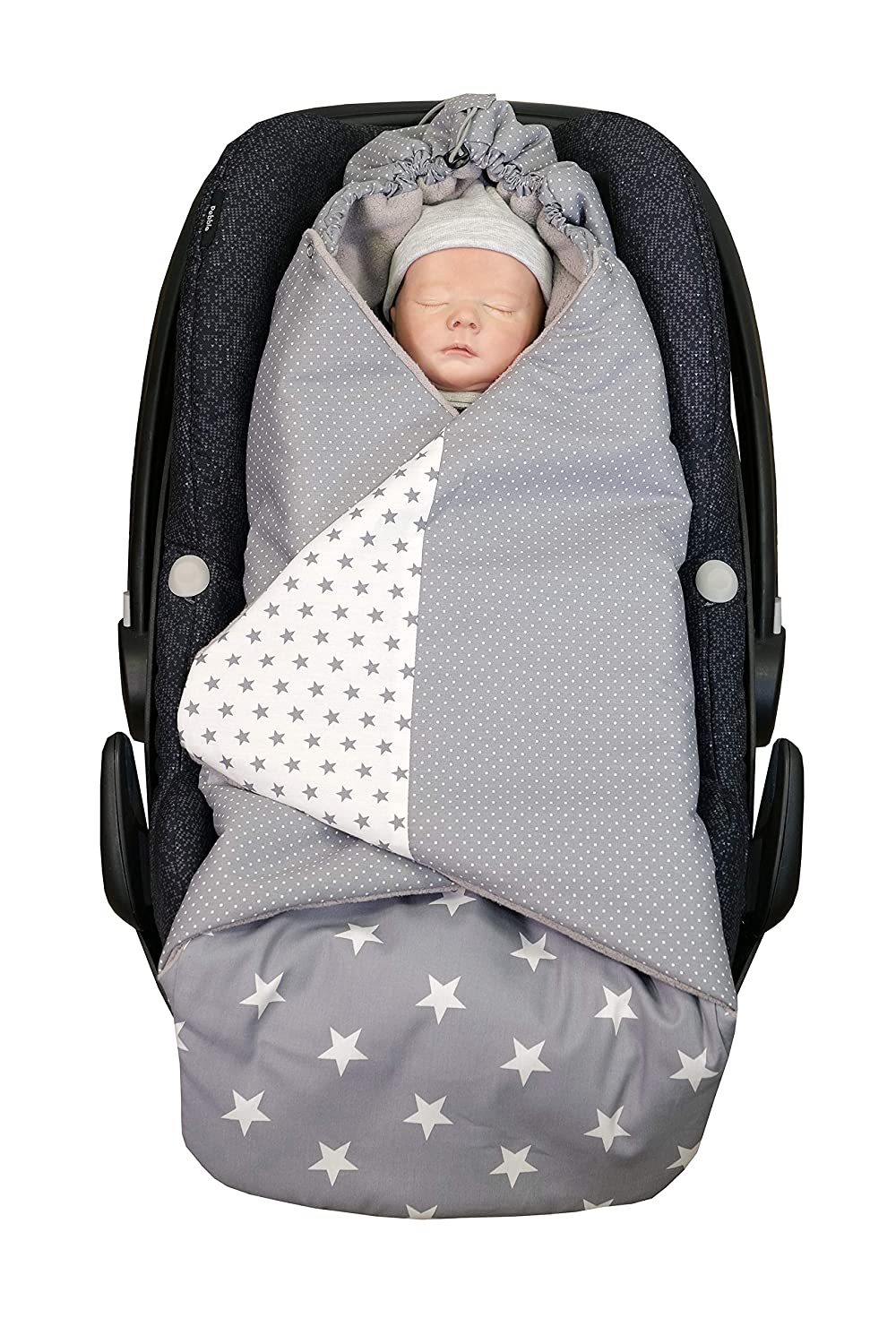 ULLENBOOM ® Baby Swaddling Blanket Summer Grey Stars (Made in EU) – Blanket for Baby Car Seat & Prams, Compatible with Maxi Cosi® Car Seat, Ideal for 0 to 9 Months