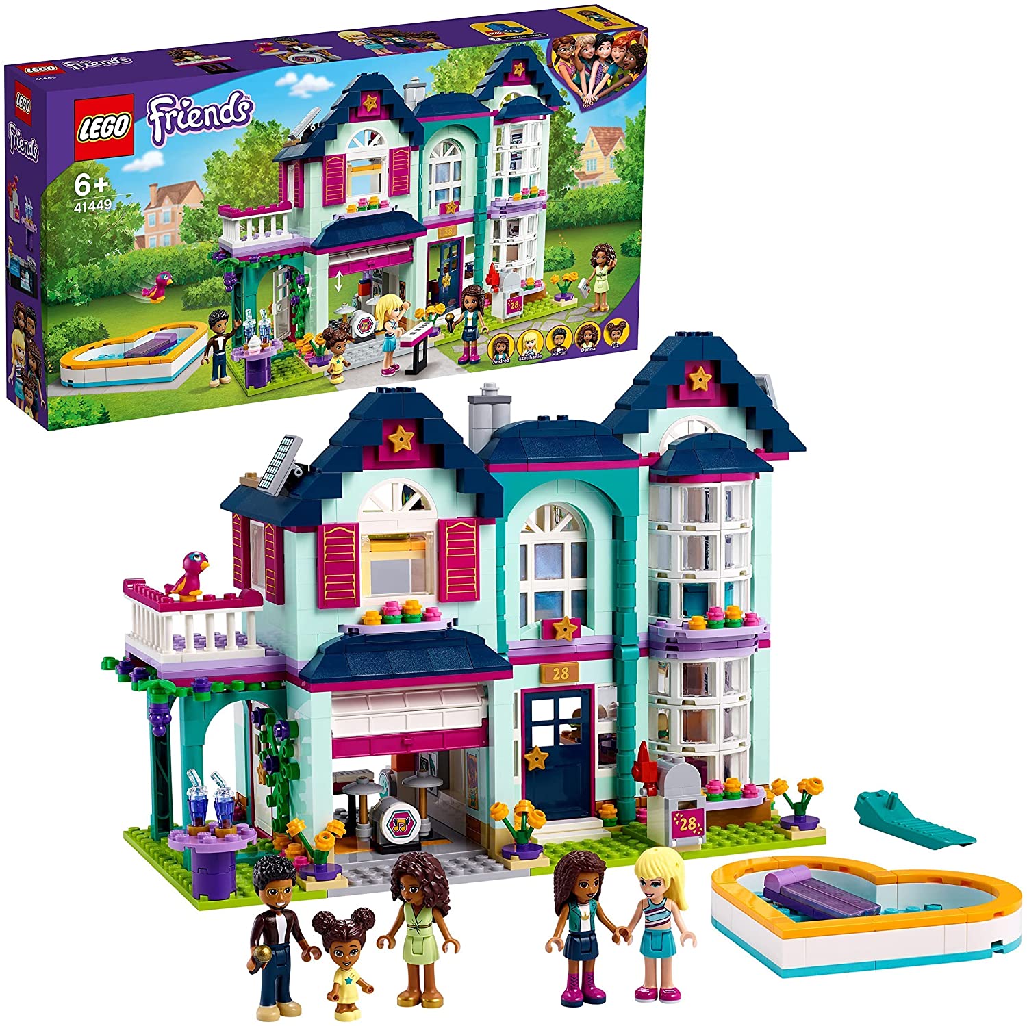 LEGO 41449 Friends Andreas House Set, Dollhouse for Mini Dolls with Swimmin
