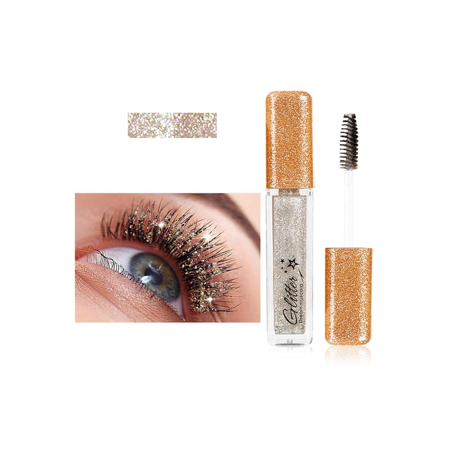 Glitter Mascara for Eyelashes, Shimmer Sparkle Effect, Long-Lasting, Black (Silver, One Size)