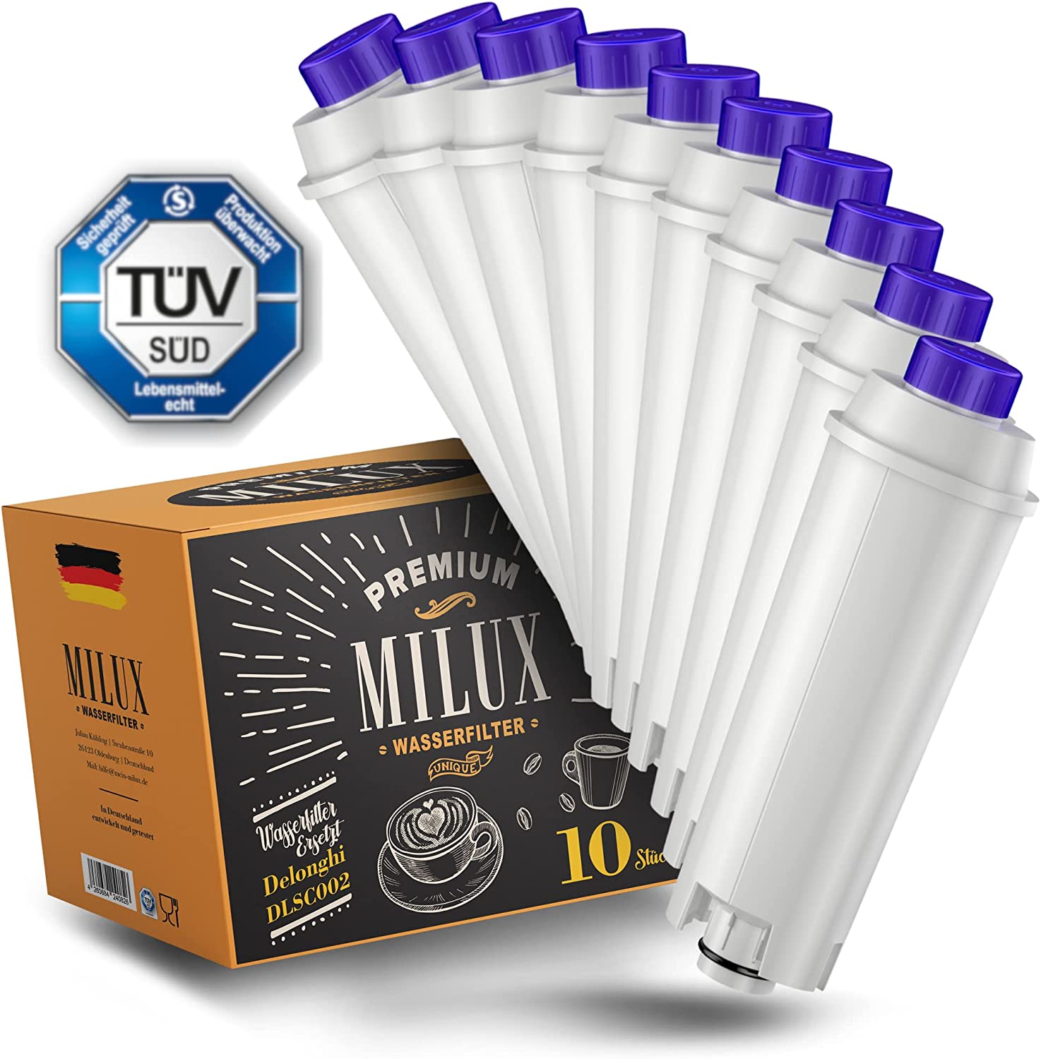 Milux [10x] Water Filter for Delonghi DLSC002 | TÜV Certified | for DLSC002, SER3017 & 5513292811 - Includes Versions of the ECAM, ESAM, ETAM Series