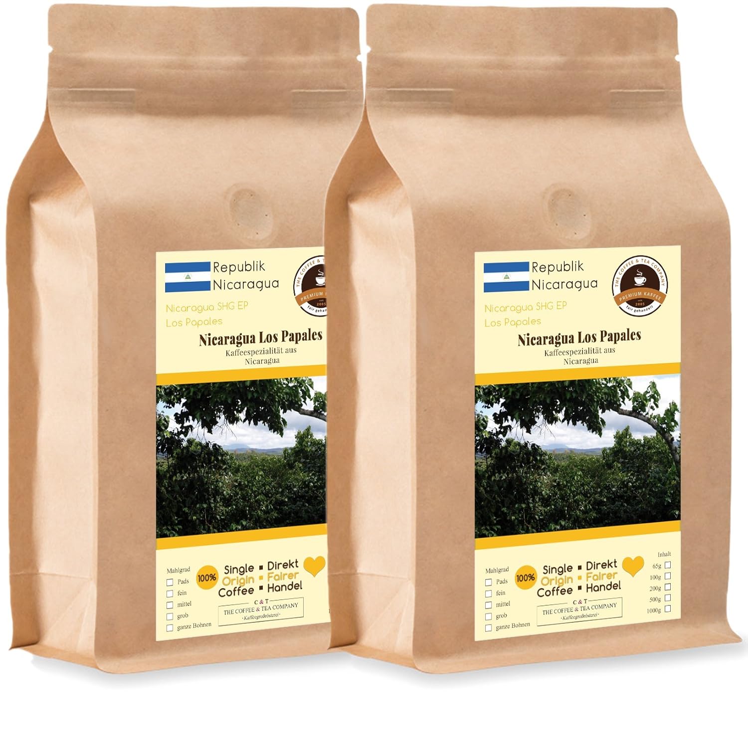 Coffee Globetrotter - Coffee with Heart - Nicaragua Los Papales - 2 x 1000 g Very Fine Ground - for Fully Automatic Coffee Grinder - Roasted Coffee Fair Trade | Refill Pack Economy Pack