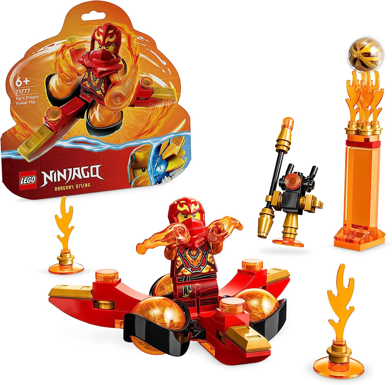 LEGO 71777 Ninjago Kais Dragon Power Spinjitzu Flip Toy, Spinner with Art Pieces, Mini Figure Kai to Collect, Small Gift for Children from 6 Years