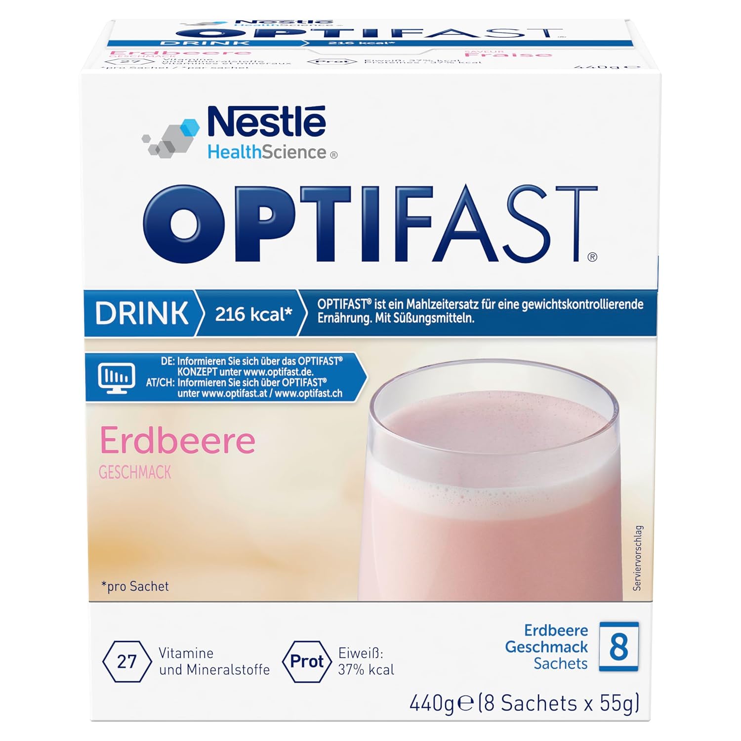 OPTIFAST Diet Shake Strawberry for Weight Loss, Protein-Rich Meal Replacement with Important Vitamins and Minerals, Quick Prepared and Delicious in Flavor, 8 x 55 g