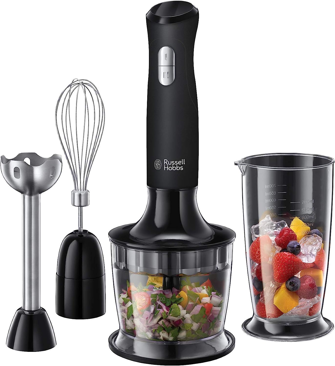 Russell Hobbs 24702 Desire 3-in-1 Hand Blender with Electric Whisk and Vegetable Chopper Attachments Matte Black