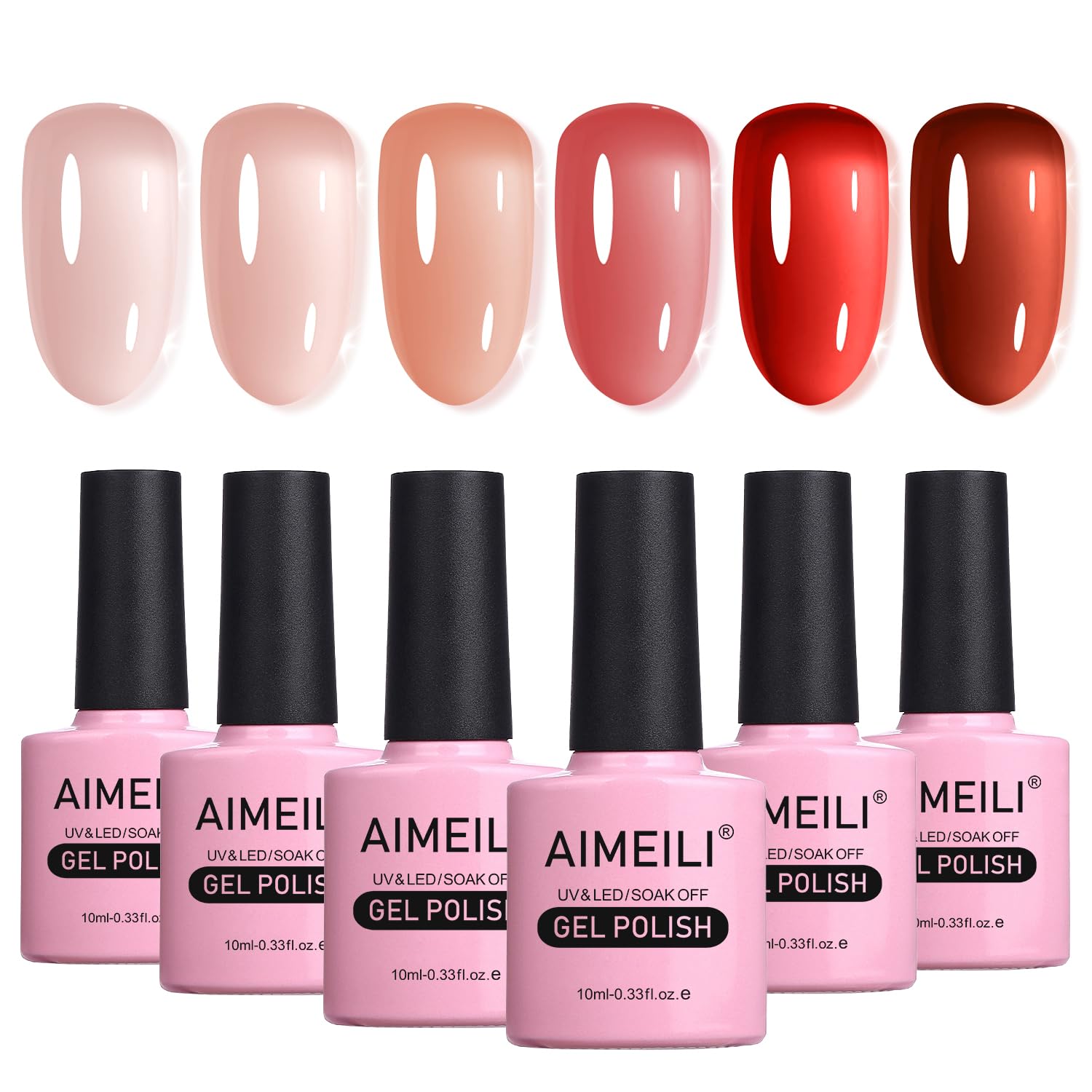 AIMEILI UV Nail Polish Set Jelly Gel Nail Polish Nude 6 Colors Transparent UV Nail Polish Red Pink LED UV Soak Off Gel Nail Polish Set 6-78