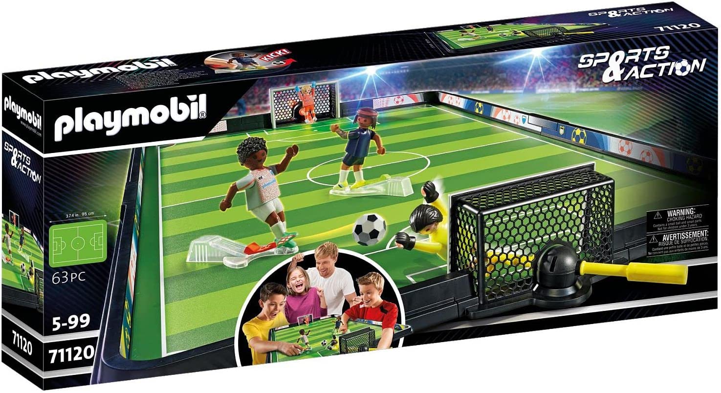PLAYMOBIL Sports & Action 71120 Football Arena, Table Football for Children: 2 Goalmen, 2 Footballers with Kick Function, 3 Football Balls, Toy for Children from 5 Years