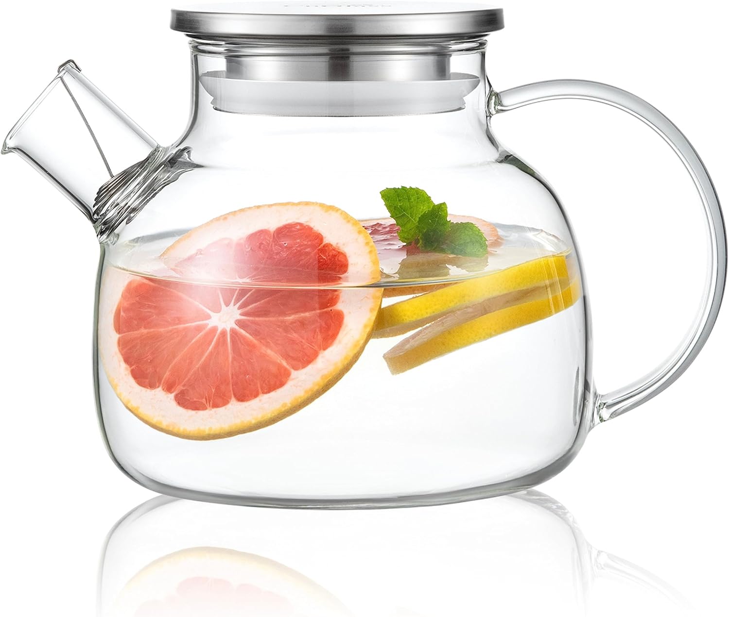 CnGlass Glass Teapot 900ml Stove Safe with Stainless Steel Lid, Clear Teapot with Removable Infuser, Loose Leaf Teapot and Blooming Tea