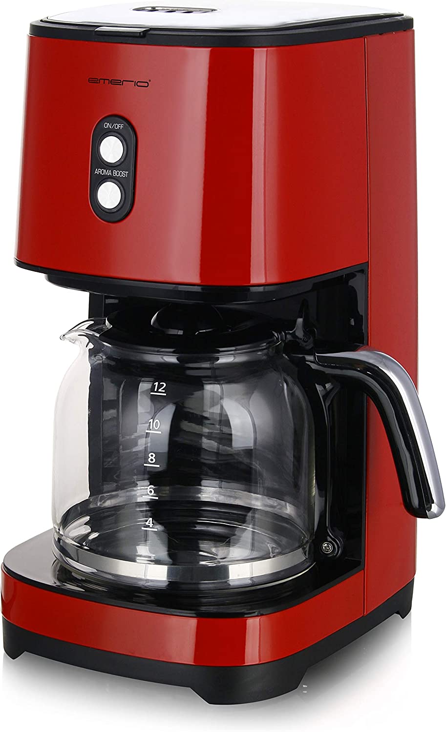 Emerio CME-121593.7 Filter Coffee Machine With Aroma Boost for Special Taste, Removable Permanent Filter, Retro Red