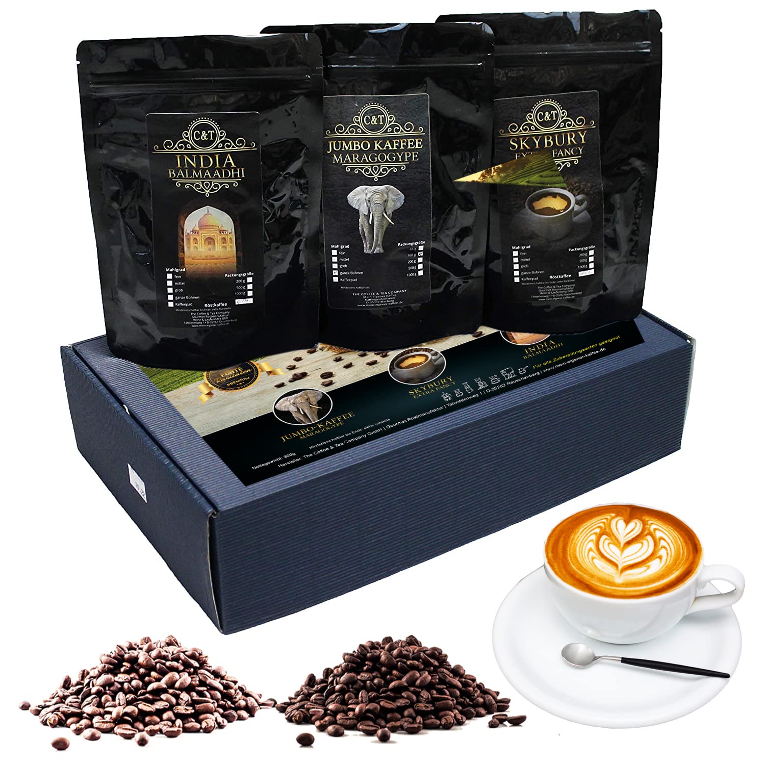Gift Set Exclusive coffee rarities Jumbo-coffee (Maragogype), Skybury & India Balmaadi top coffee (whole bean)