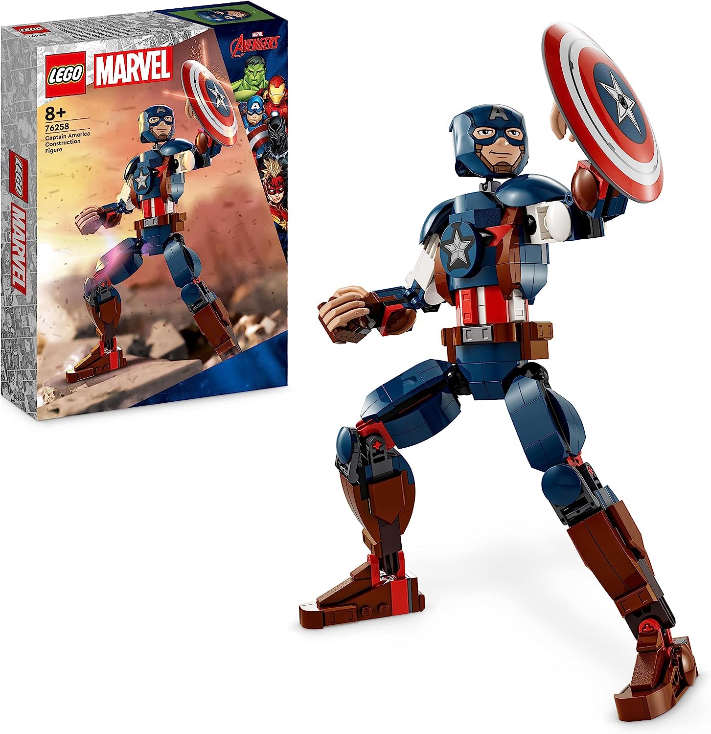 LEGO 76258 Marvel Captain America Building Figure, Superhero with Shield, Avengers Building Toy and Collectable Figure As Bedroom Accessory for Children, Boys and Girls from 8 Years
