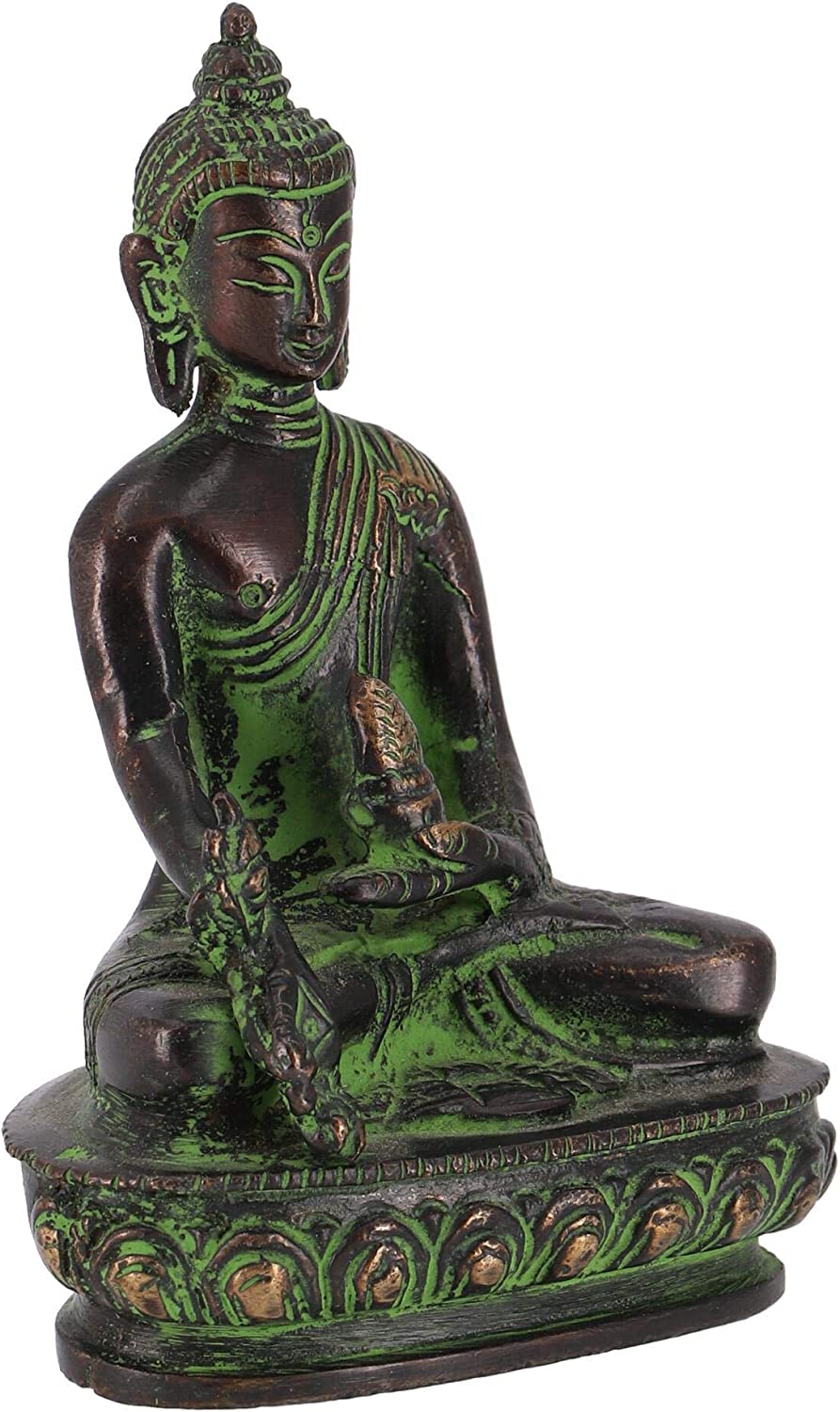 GURU SHOP Model 16 Brass Buddha Statue 11 cm Green Buddha