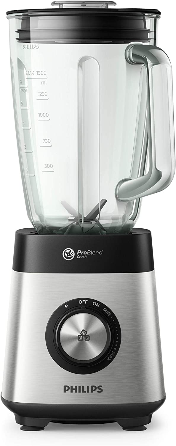 Philips Domestic Appliances Philips Multifunction Blender Series 5000 HR3571/90, 1000 W, ProBlend Crush Technology with 6 Blades, Variable Speed + Pulse, Capacity 2 Litres, Glass Cup, Stainless Steel Blade