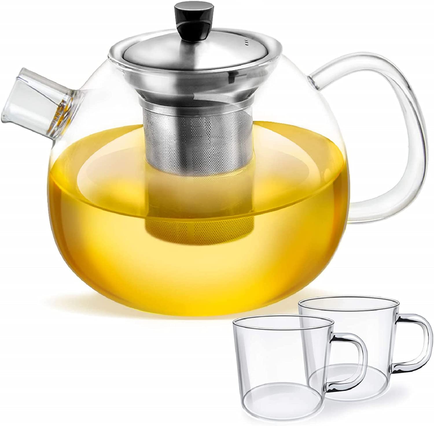 smartpeas glass teapot - 1500ml capacity - removable stainless steel filter & spout filter - heat resistant borosilicate glass - plus: Free warmer for keeping warm