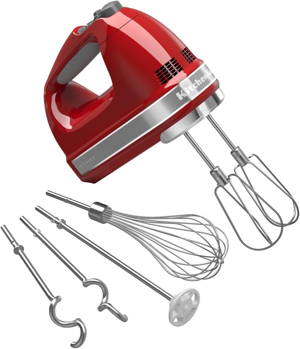 KitchenAid KHM926 9-Speed ​​Digital Hand Mixer with Turbo Beater II Accessories Empire Red