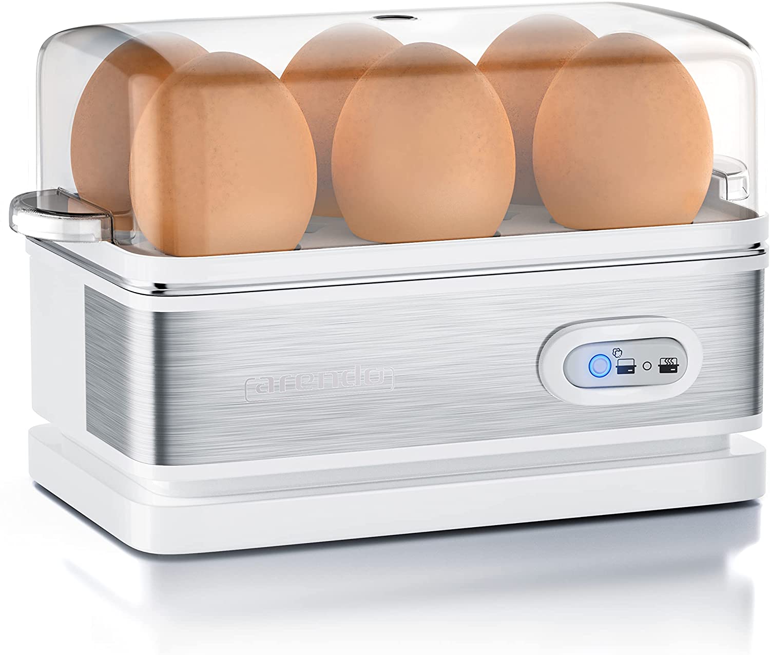 Arendo - Egg cooker stainless steel with warming function - tilt function switch with indicator light - freely selectable hardness - rust-proof brushed stainless steel - white