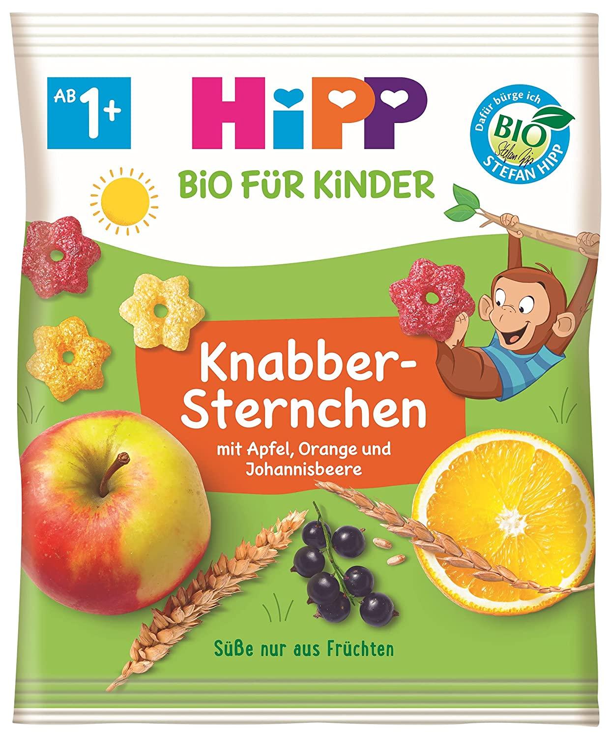 HiPP Bio für Kinder Knabberprodukte Knabber Sternchen mit Apfel, Orange und Johannisbeere, 30 g