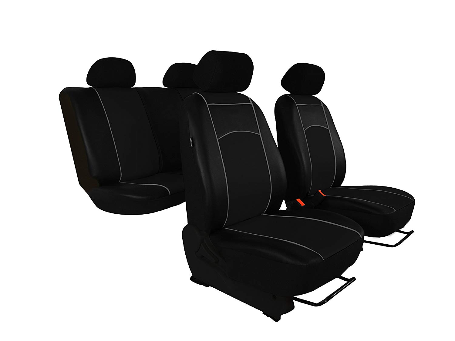 Customised Caddy 5 Seats. Design Faux Leather Black. Car Seat Cover Set