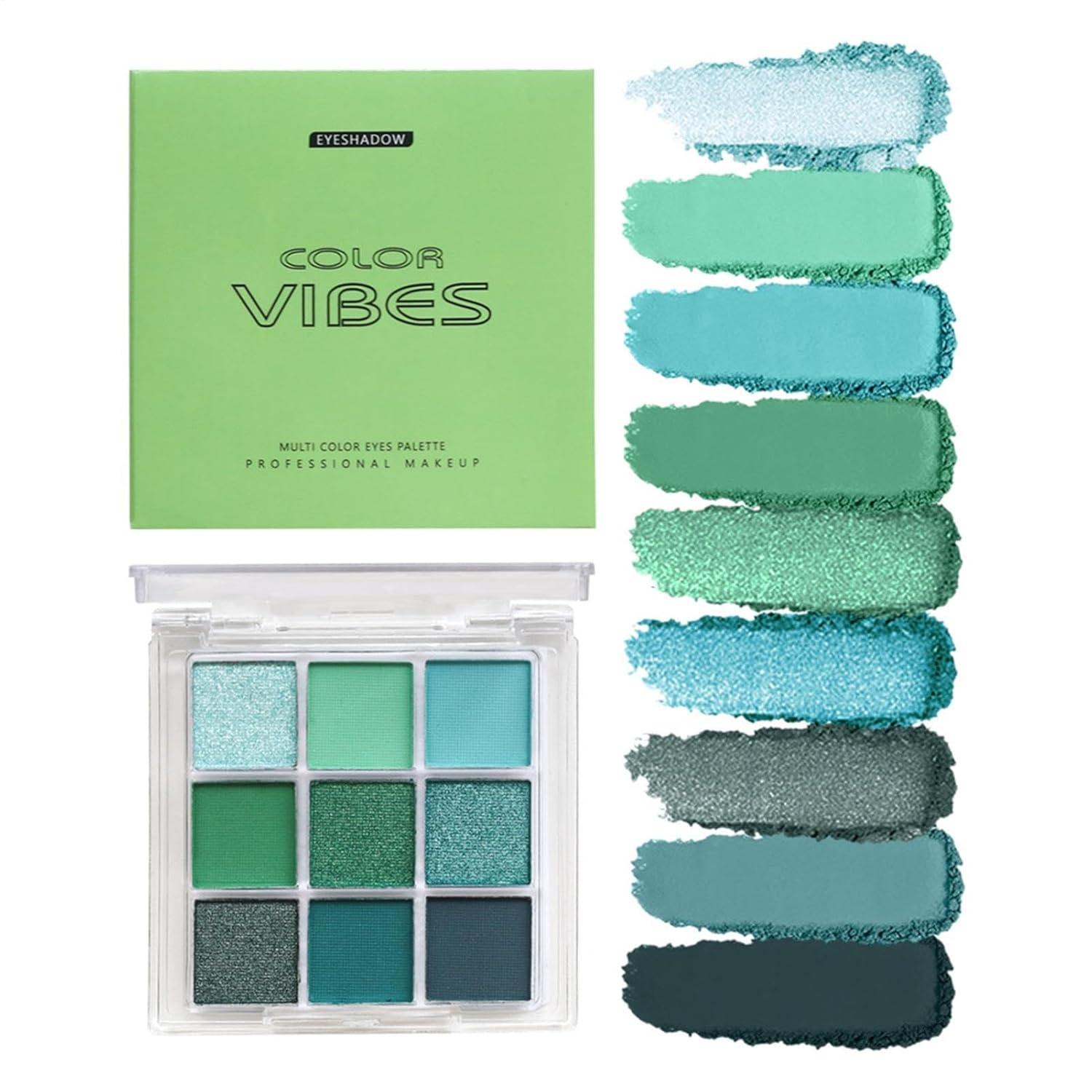 Green Eyeshadow Palette, Pearl Eyeshadow Makeup Palette, Avocado Green Eyeshadow Theme, Matte, Pearlescent Pigmented Eyeshadow Palette in 9 Colors, Durable, Waterproof, Glitter Eye