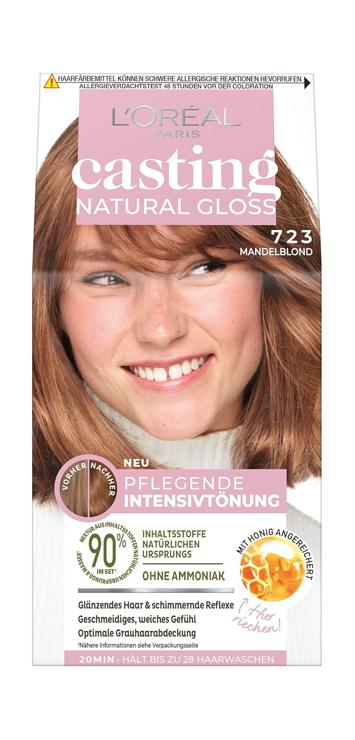 L\'Oréal Paris Casting Natural Gloss Hair Color, Intensive Tint, for All Skin Types, No Ammonia and Silicone, Cover Gray Hair, No. 723 Almond Blonde (Blonde), 1 piece