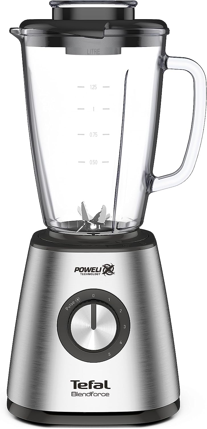Tefal BL439D Blendforce 2 Blender | 800 W | Powerful Mixing | 5 Speeds | Pulse Function | 6 Powelix Knives | Stainless Steel Body | 1.75 L Thermal Glass Container | Ice Crusher | Stainless Steel