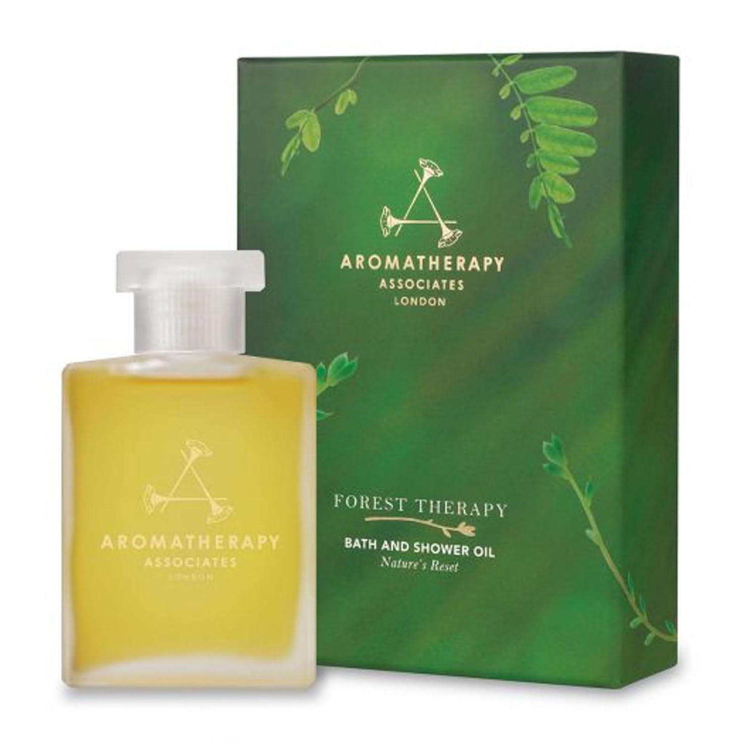 Aromatherapy Associates Forest Therapy Bath and Shower Oil, 55 ml. Inspired by the Japanese art of Forest Bathing. Nature\'s most caring ingredients of Pink Pepper, Cypress & Ho Wood essential oils.