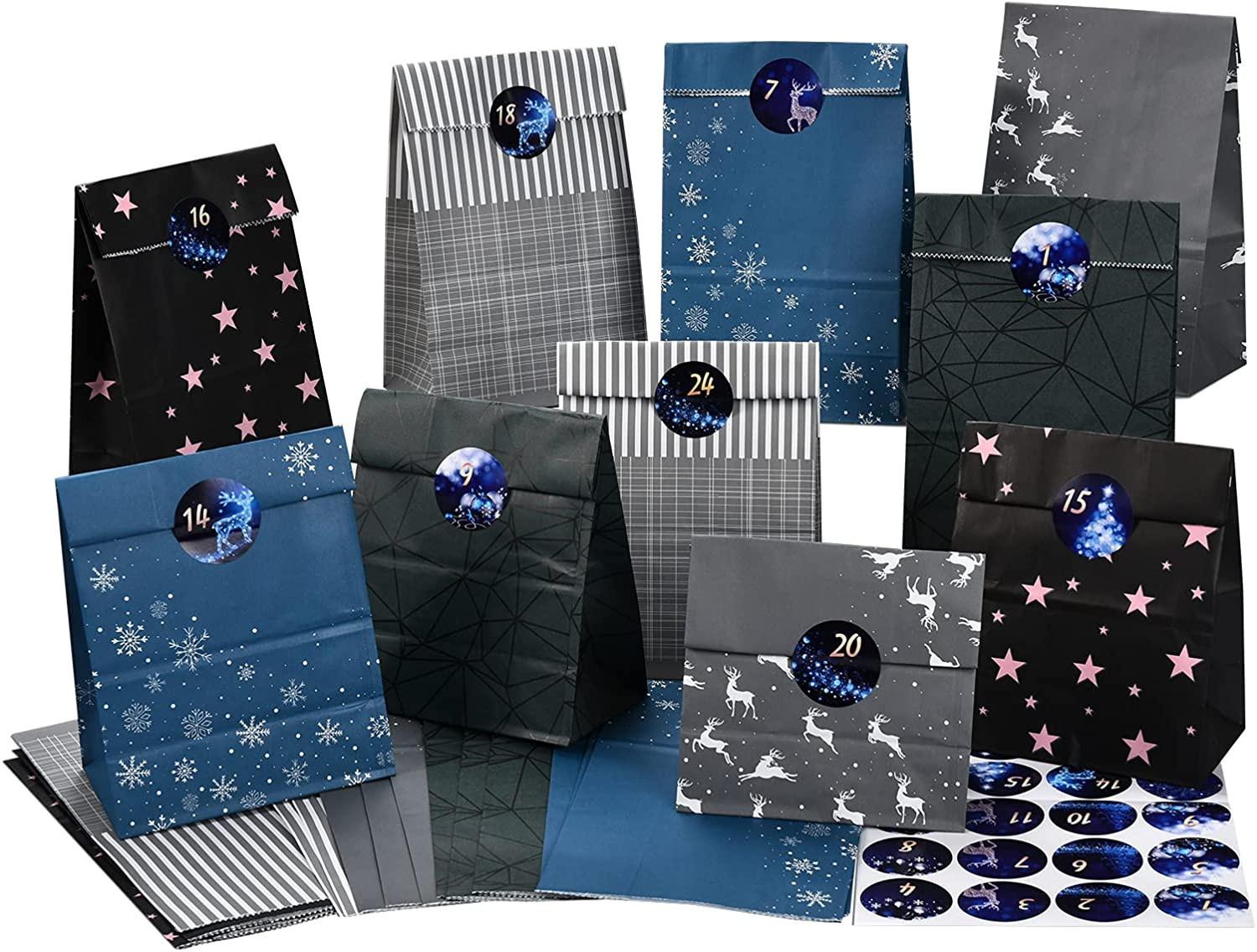 PANSIBY Advent Calendar for Filling, 24 Christmas Calendar Gift Paper Bags 