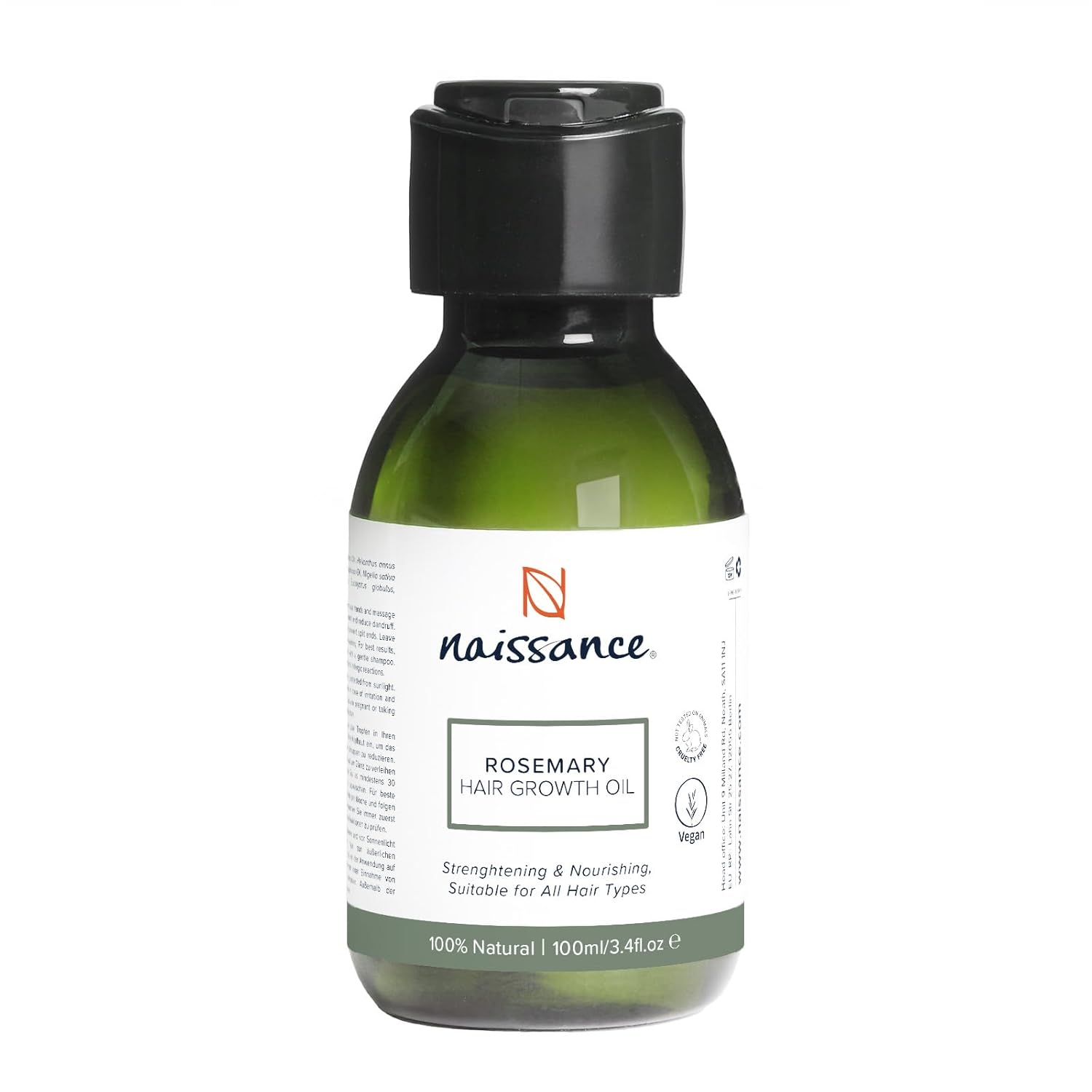 Naissance Rosemary Hair Growth Oil / Hair Oil 100 ml - with Almond Oil, Argan Oil, Castor Oil and Essential Oil - for Dry Hair - Supports Stronger, Fuller Hair