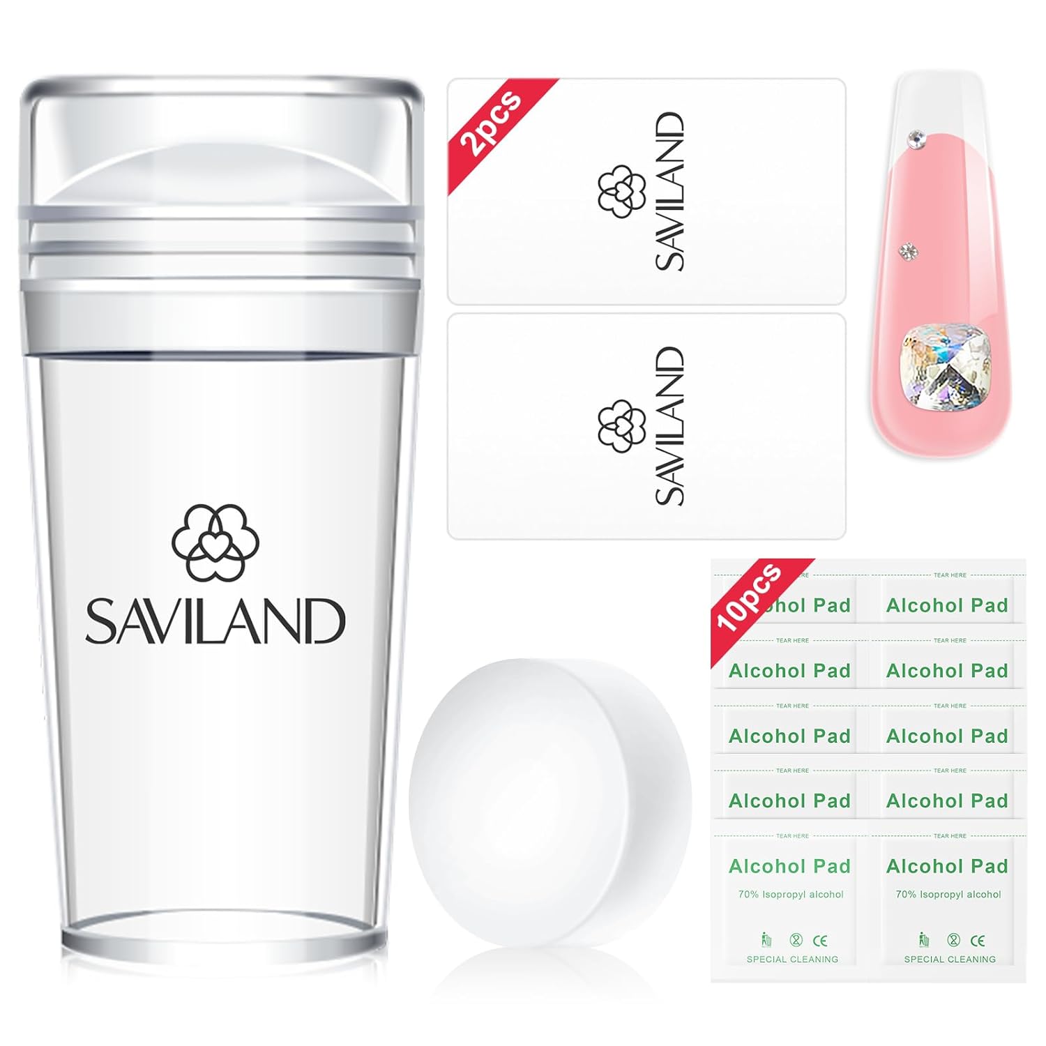 Saviland Nail Stamp Set French Nail Art Stamper Kit with 2 Clear Silicone and 2 Scrapers, Nail Stamp Tool Set Silicone Jelly Nails Tools for Nail Polish Nail Tips French DIY Manicure