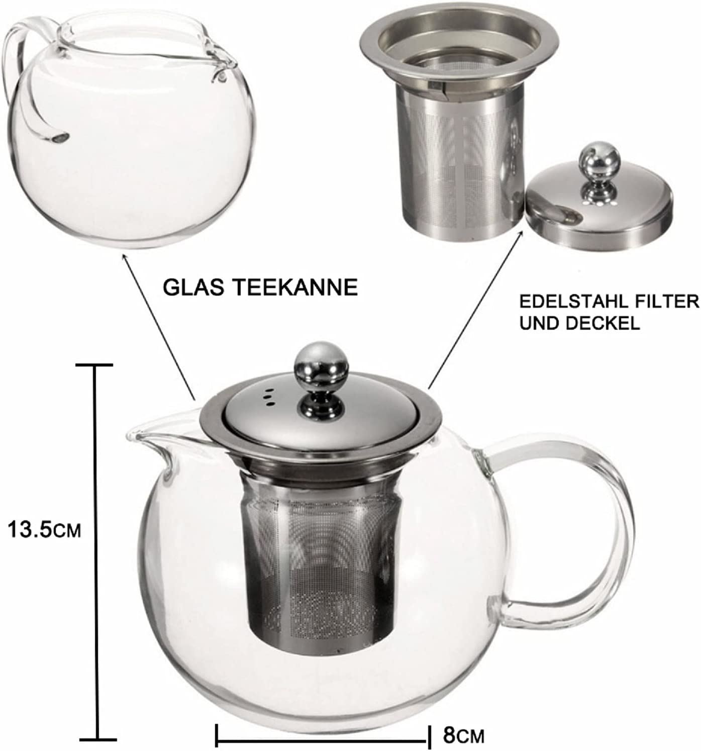 OBOR Glass Teapots, Teapot with Strainer Insert, 950 ml Teapot Glass with Removable Stainless Steel Tea Strainer, Heat Resistant Borosilicate Glass, Thick Glass Tea Service, Tea Maker for Loose Leaves & Tea Flowers