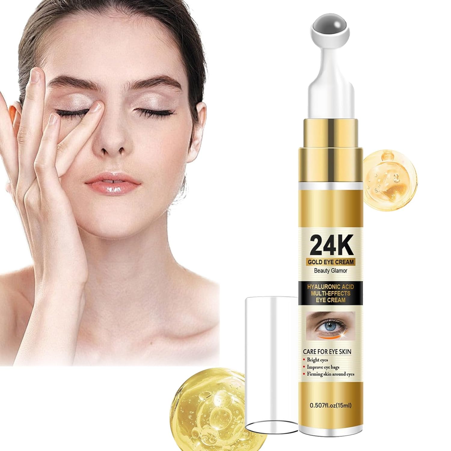 24K Gold Eye Cream, Anti-Aging, Reduce Wrinkles, Dark Circles & Puffiness, Eye Cream for Wrinkle Repair and Even Skin Tone, Sensitive Eye Area Care (1PC, 15ml)