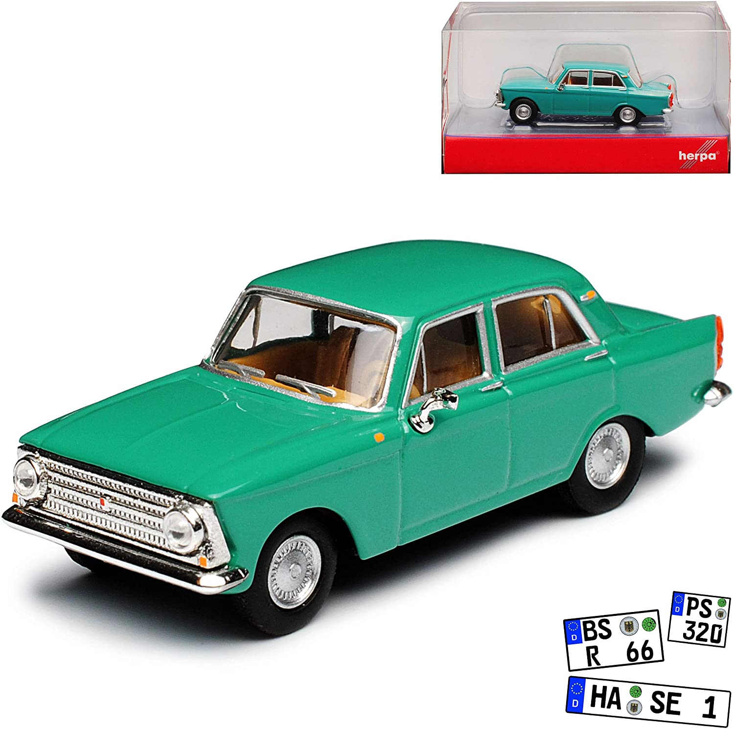 Herpa Moskwitsch Moskvich 408 412 Limousine Turquoise Green Ddr 1964-1975 H0 1/87 Herpa Mode