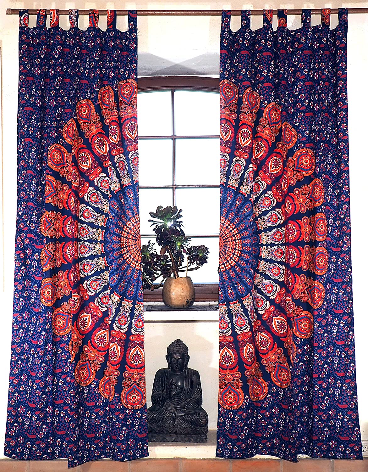 Guru-Shop Curtain (1 Pair Of Curtains, Curtains) With Loops Mandala Motif R