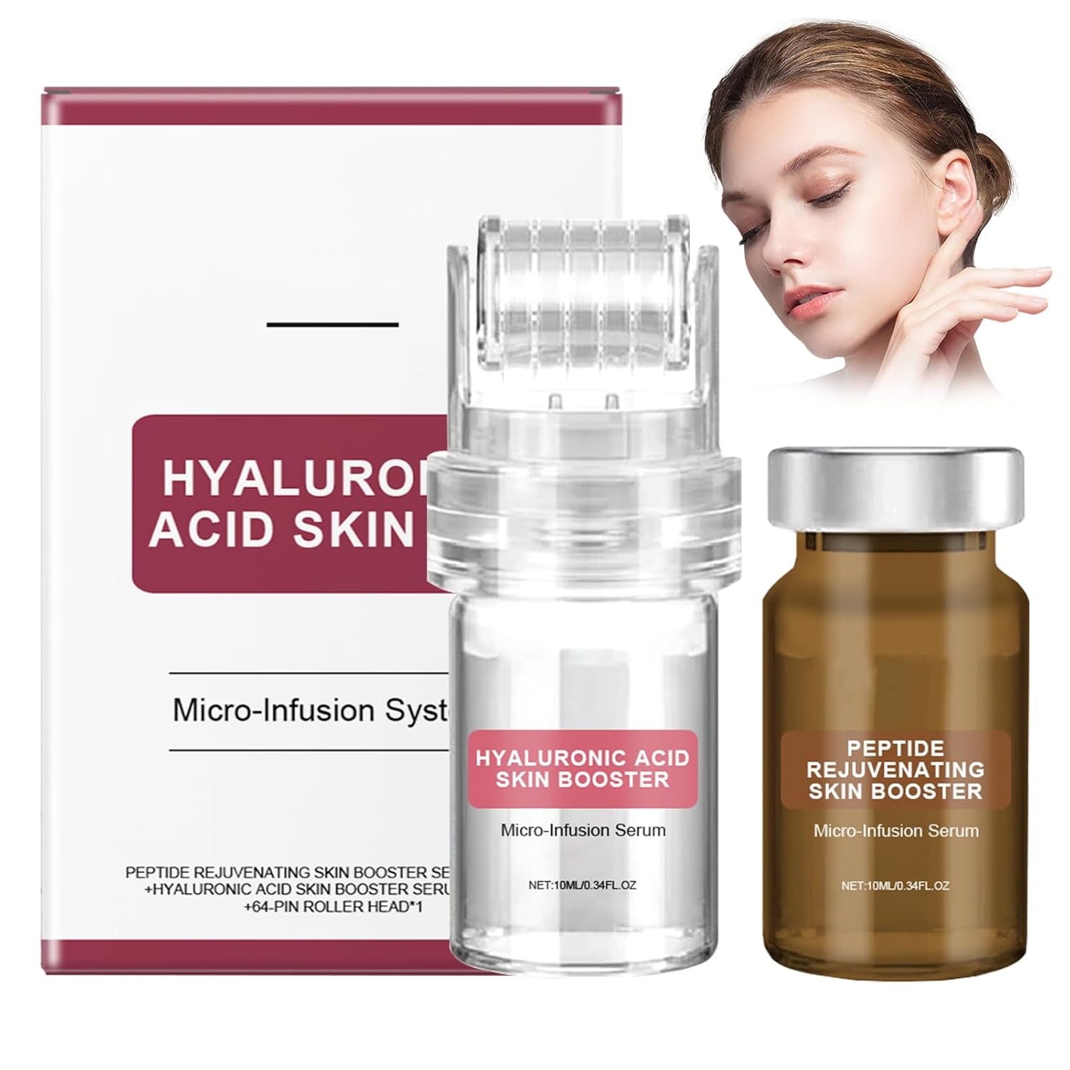 Micro Infusion System Microneedling Serum Set Micro Infusion Face Microneedling Set Micro Needling Serum Derma Stamp Moisturising for Anti-Ageing Skin Care with 1 Bottle of Essence