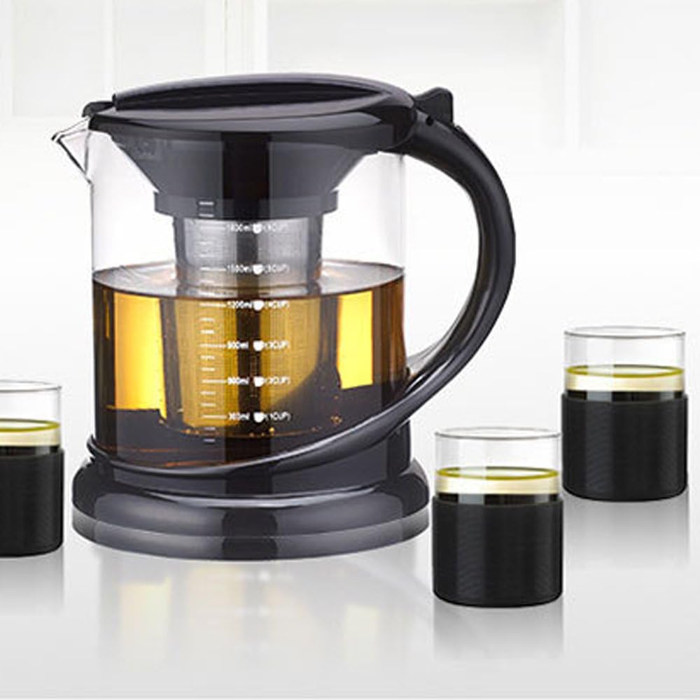 TAMUME 1000ML Schwarz Dauerhaft Glas-Teekessel mit Teekanne-Schutz und Edelstahl-Sieb Geeignet für Tee-Brauen (1000ml schwarz)