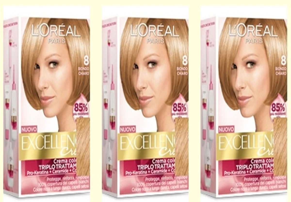 l'oréal paris 3 x L \'Oreal Excellence Creme 8 Light Blonde Hair Color Dye, ‎blond_hellblond