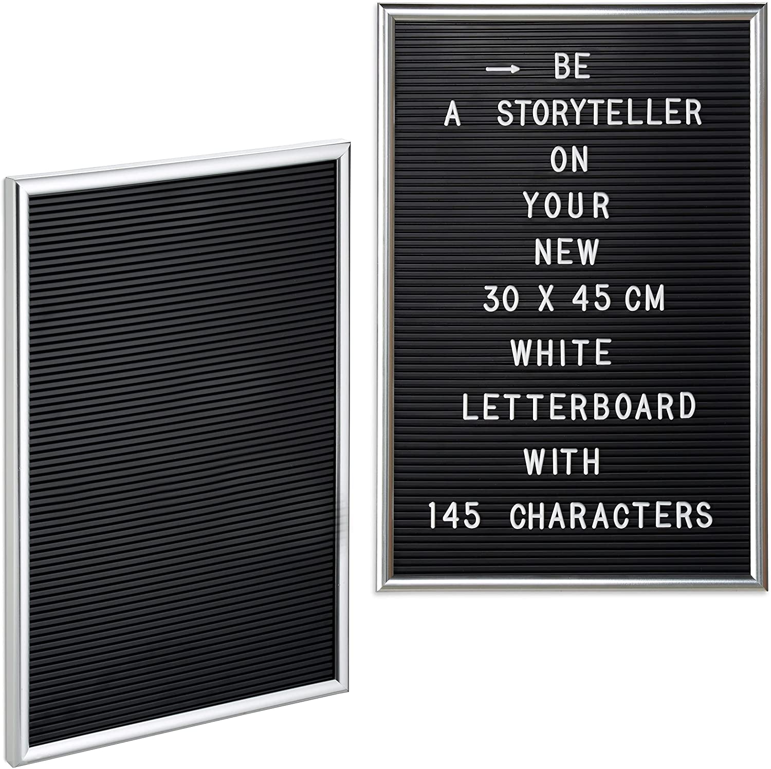 Relaxdays 2 x Letterboard, je 145 Buchstaben, Zahlen, Sonderzeichen, 45x30 cm, Buchstabentafel zum Stecken, Kunststoff, Silber