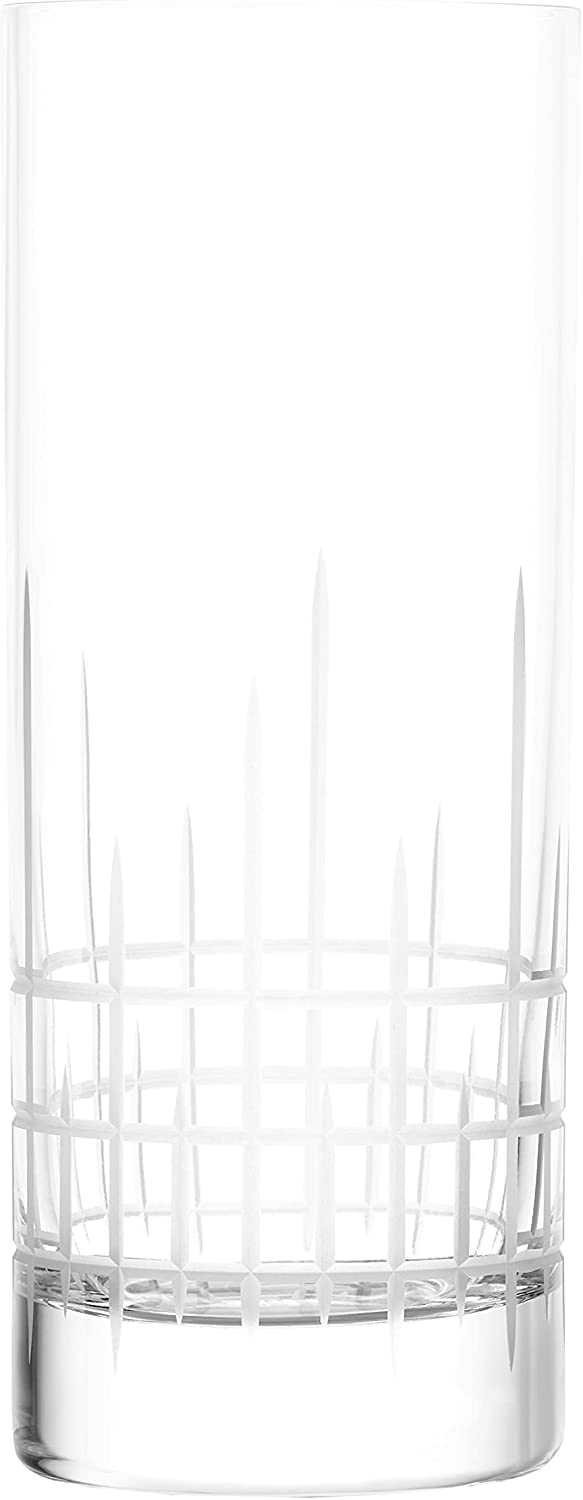 Stölzle Lausitz Long drink glasses, New York Bar Manhattan 405 ml, set of 6, brilliant crystal glass with matte decorative cut, break-resistant and dishwasher-safe