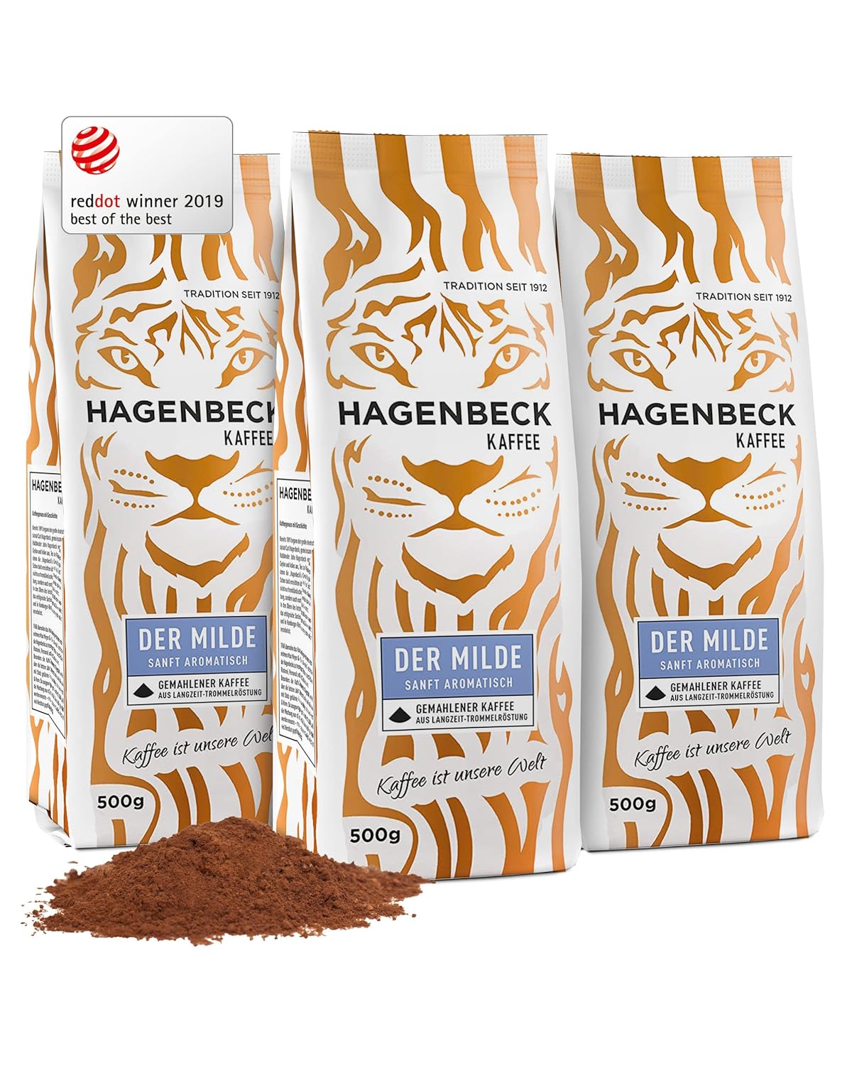 Hagenbeck Coffee Gift Set | Aromatic Filter Coffee Ground | 250g each Cafehaus, Hanseat, Der Milde & Bio-Reinkultur with Tigerbox | Coffee specialities tasting set as a gift idea
