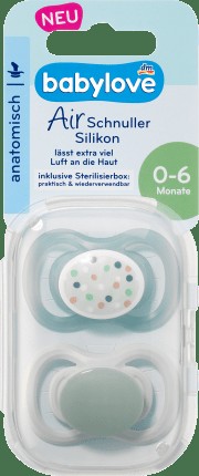 babylove Pacifier Air Silicone anatomically green, Gr.1, 0-6 Months, 2 St, 2 St