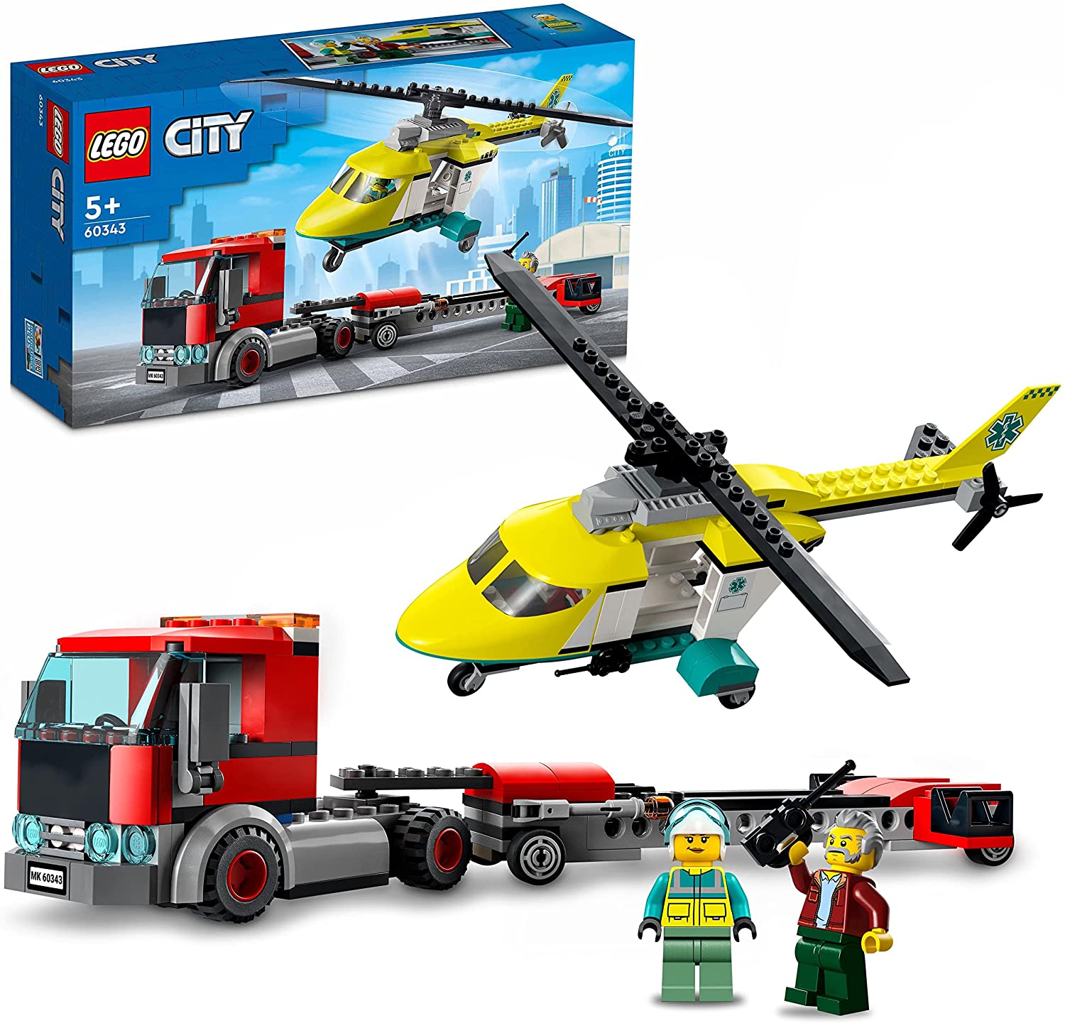 LEGO 60343 City Hubschrauber Transporter, Spielzeug ab 5 Jahren mit LKW, Re