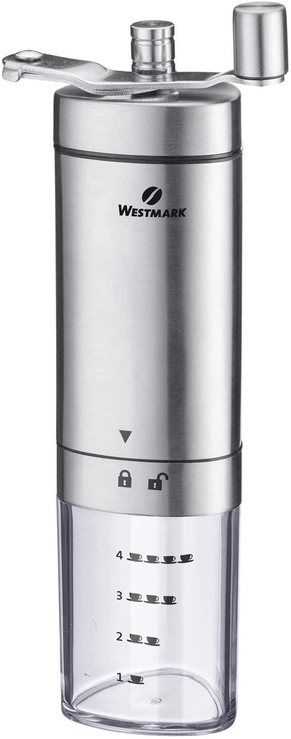 Westmark 24902260 Hand Coffee Grinder with Ceramic Grinder, for up to 4 Cups of Coffee, with Scale, Brazilia, Length: 20.5 cm, Stainless Steel / Ceramic