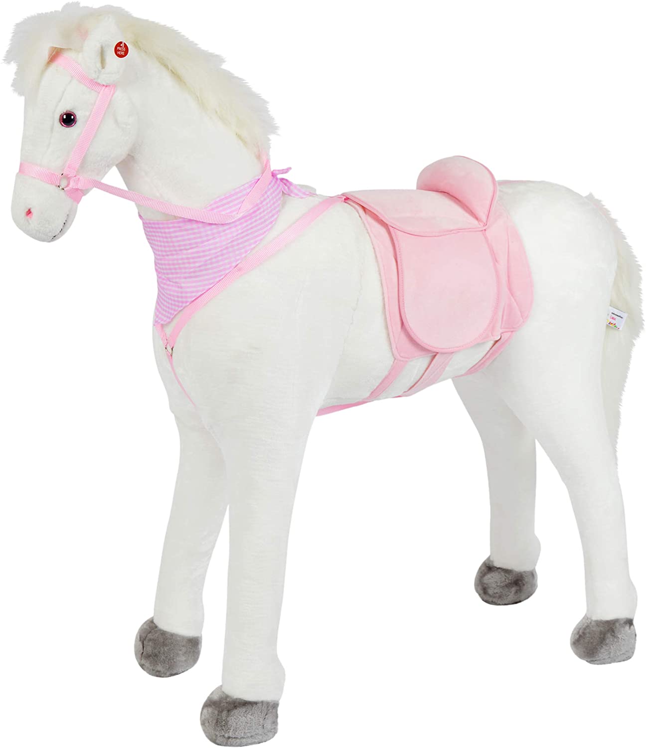 Plush Horse, XXL 105 cm – The Giant Horse, For Riding, A Great Standing Horse XXL up to 100 kg, Play Horse with Brush for Sitting On  – A Child\'s Dream.