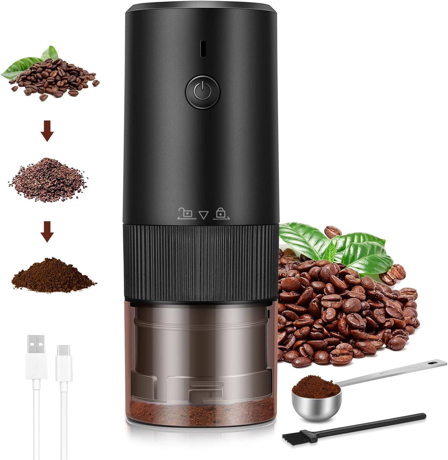 Electric Burr Coffee Grinder Portable Electric Rechargeable Mini Coffee Grinder Compact Automatic Conical Burr Grinder With Muli Grind Setting Usb Calarget Cleaning Brush