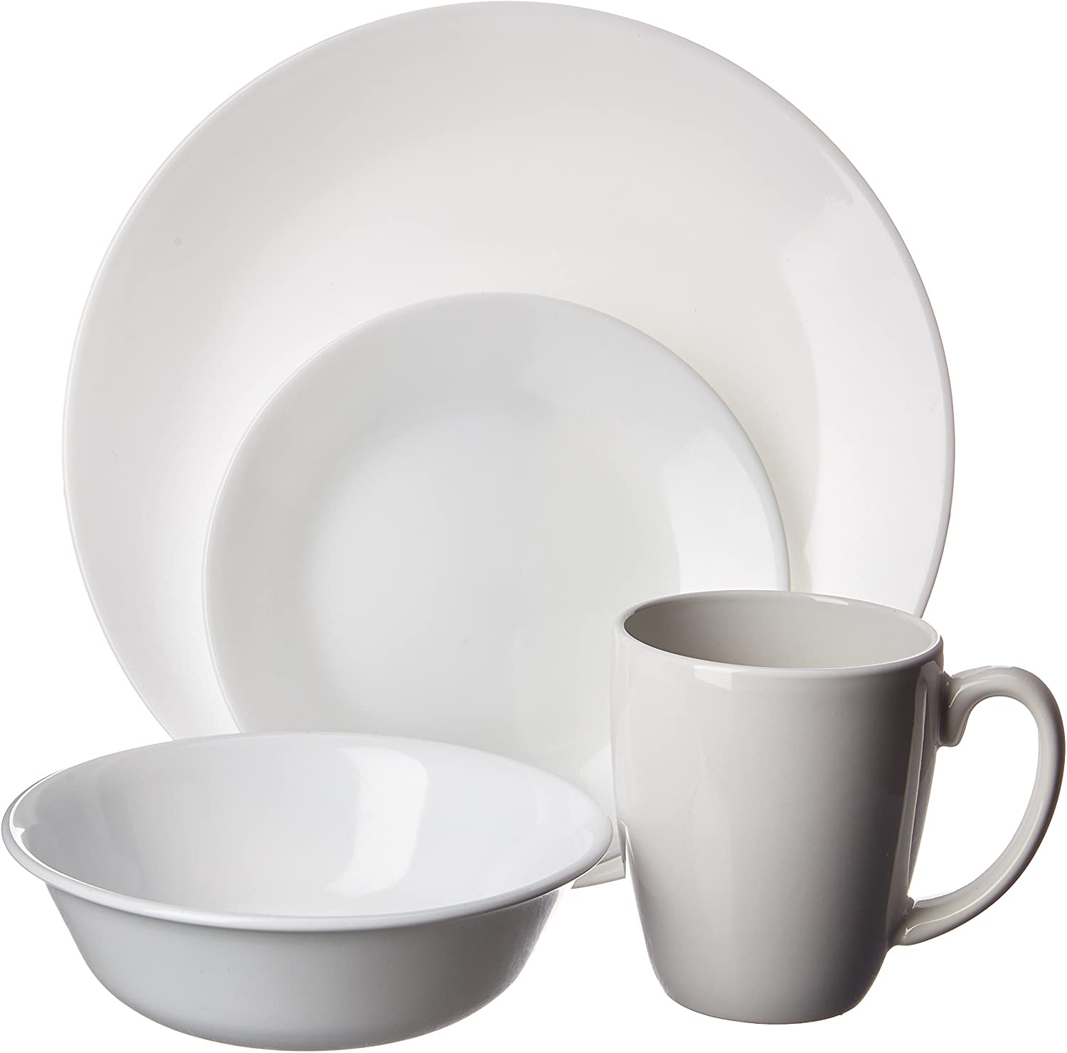 Corelle 16-Piece Vitrelle Glass Winter Frost White Chip and Break Resistant Dinner Set, Service for 4, White