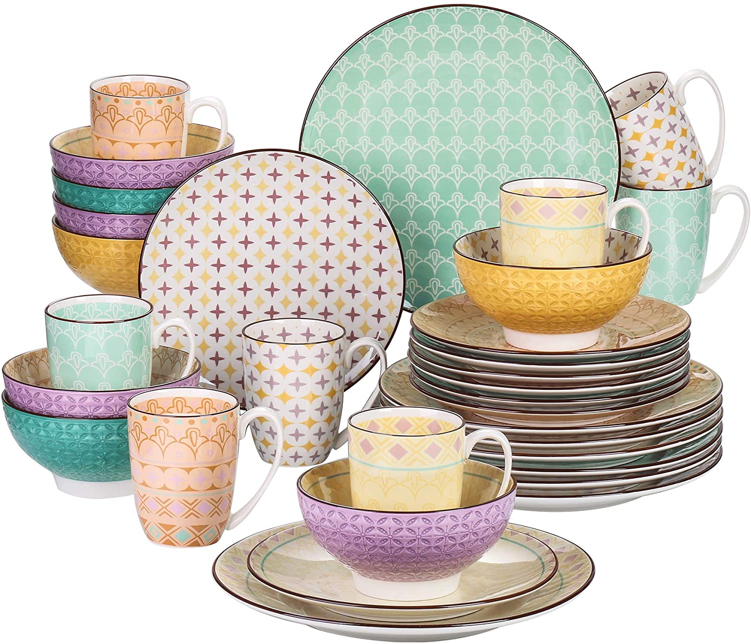 Vancasso Porcelain Crockery Set, Tulip Dinner Service, Table Service, Colourful Tableware for 4-12 People