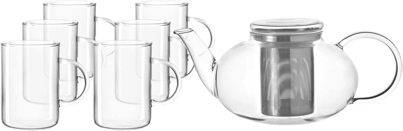 LEONARDO HOME Leonardo Moon 032843 Tea Set, Tea Cup and Handmade Teapot, Glass Jug with Infuser Insert, Set of 7, 360 ml and 1.4 L