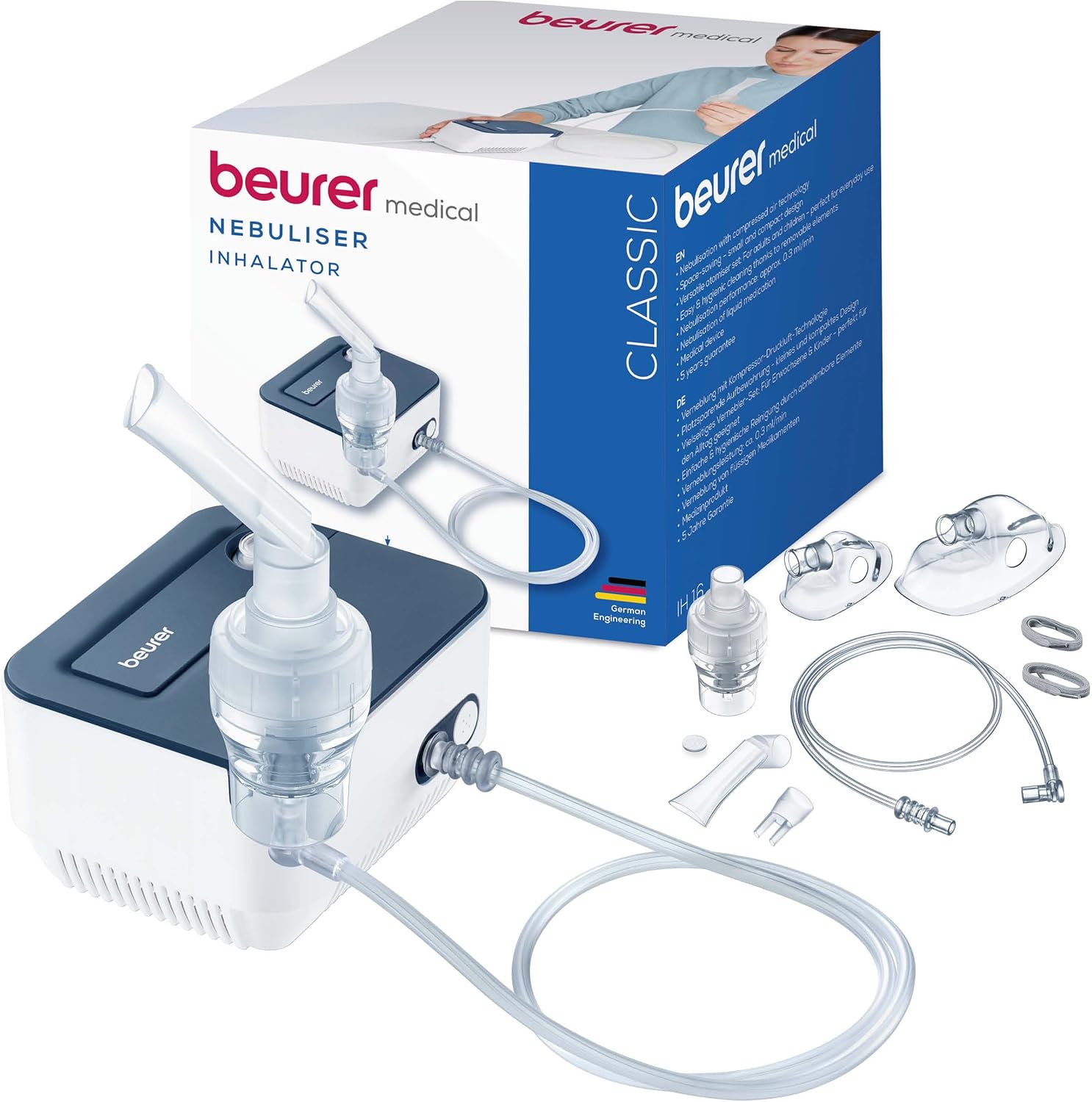Beurer IH 16 Inhaler Inhaler for Children and Adults for Colds and Upper and Lower Respiratory Diseases Easy Clean Compact Design Gray White