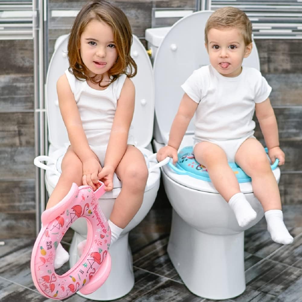 Lorelli Toilet Seat with Splash Guard Anti-Slip Rubber Soft Padded Handles Orange