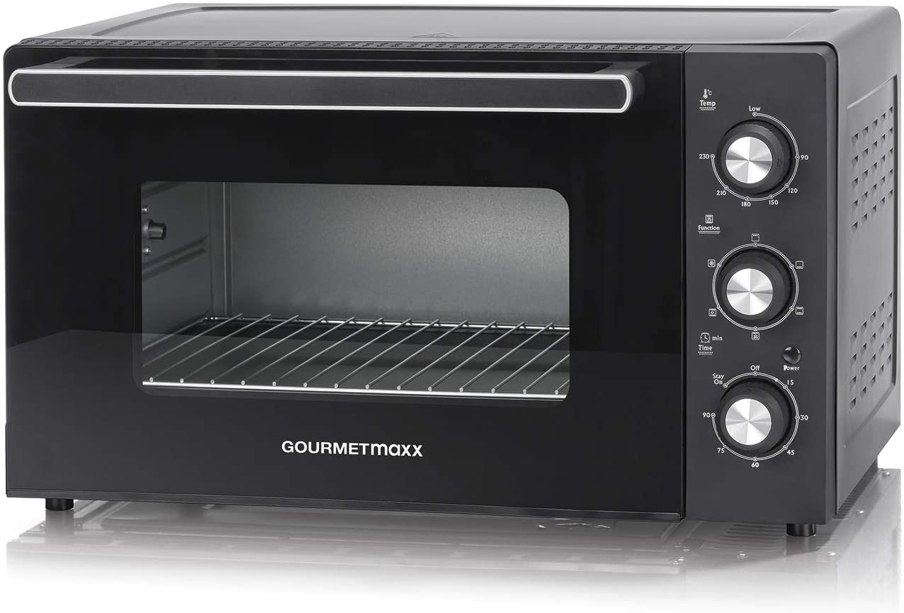 GOURMETmaxx Mini oven with convection | 42 litre capacity, top and bottom heat with convection and hot air function | baking tray, grate and chicken skewer included [90-230 °C, 1500 Watt]