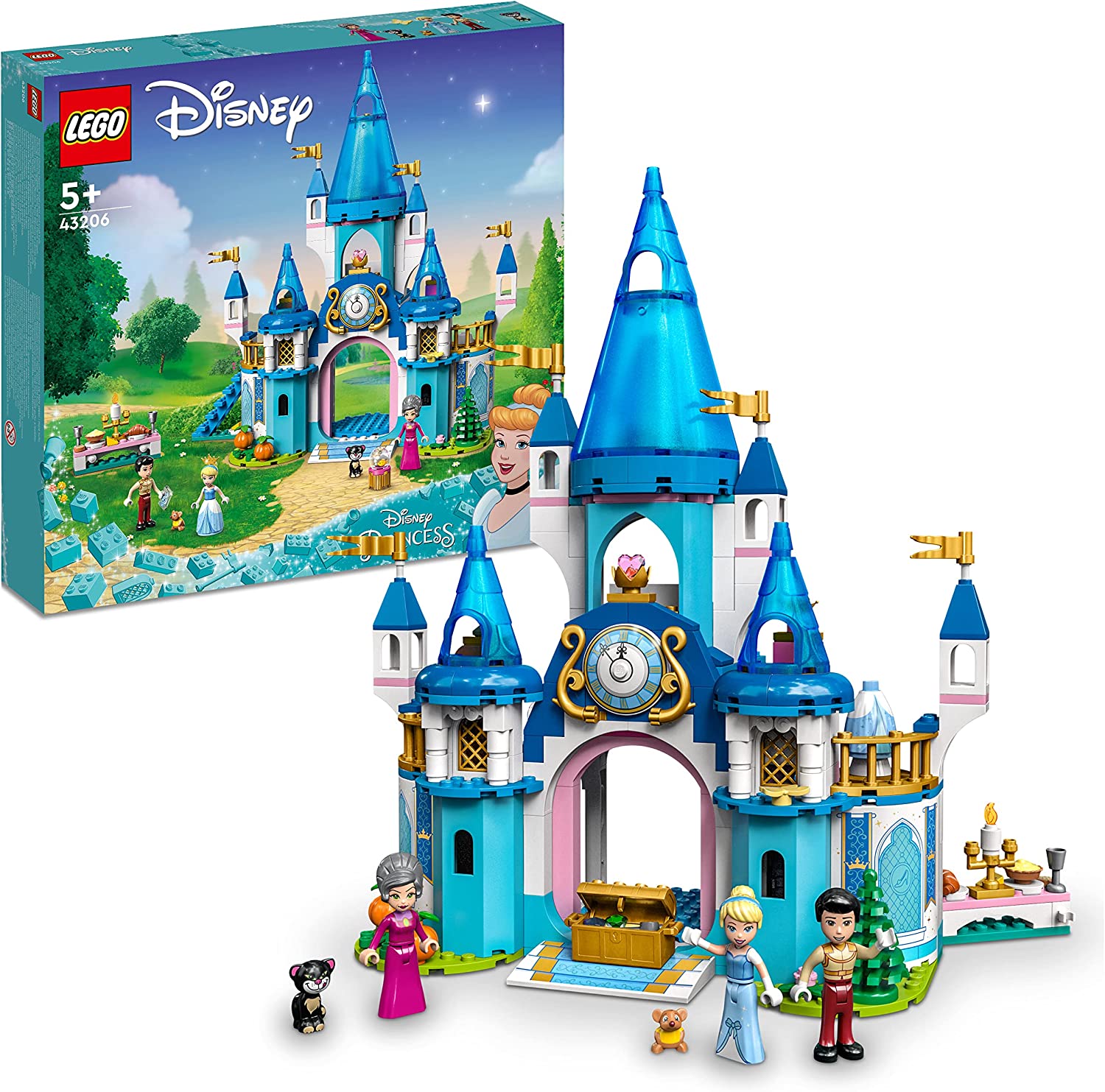 LEGO 43206 Disney Princess Cinderella\'s Castle Building Toy with 3 Mini Dolls, Dollhouse with Princess Cinderella